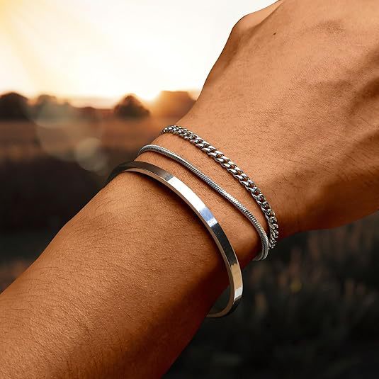 Trio de Bracelets Homme · Acier Inoxydable