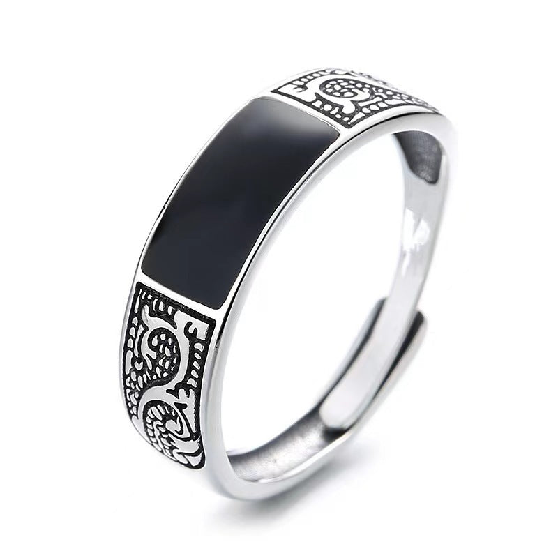 Bague Dragon Noire · Anneau Ajustable