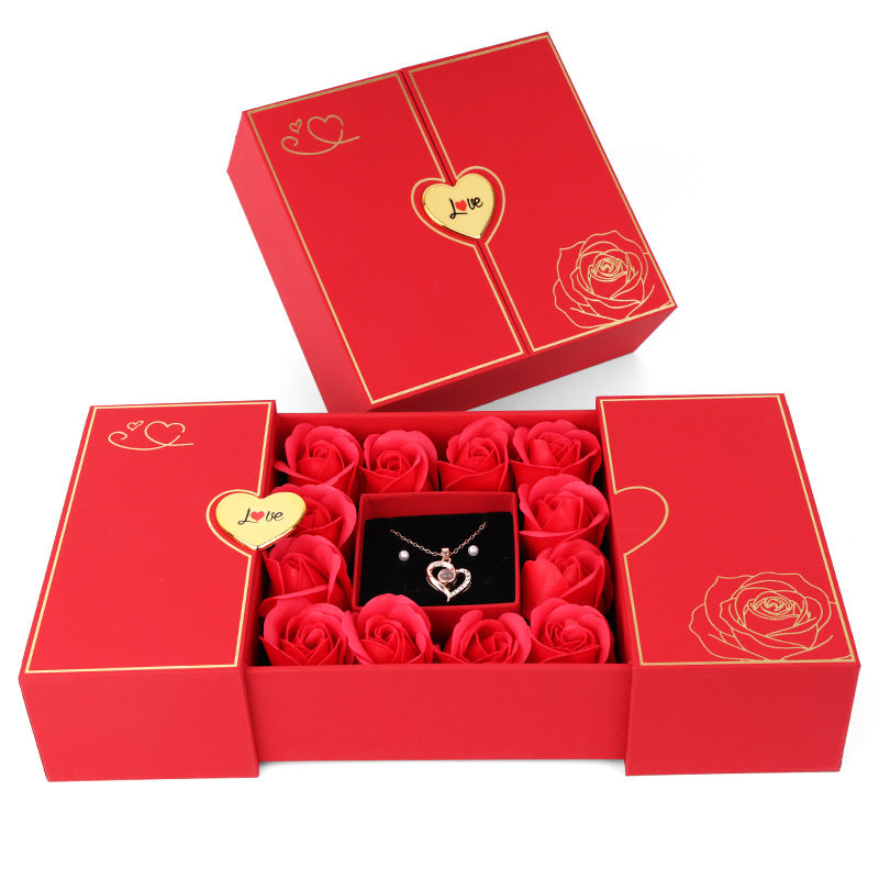 Red heart-shaped rose flower box