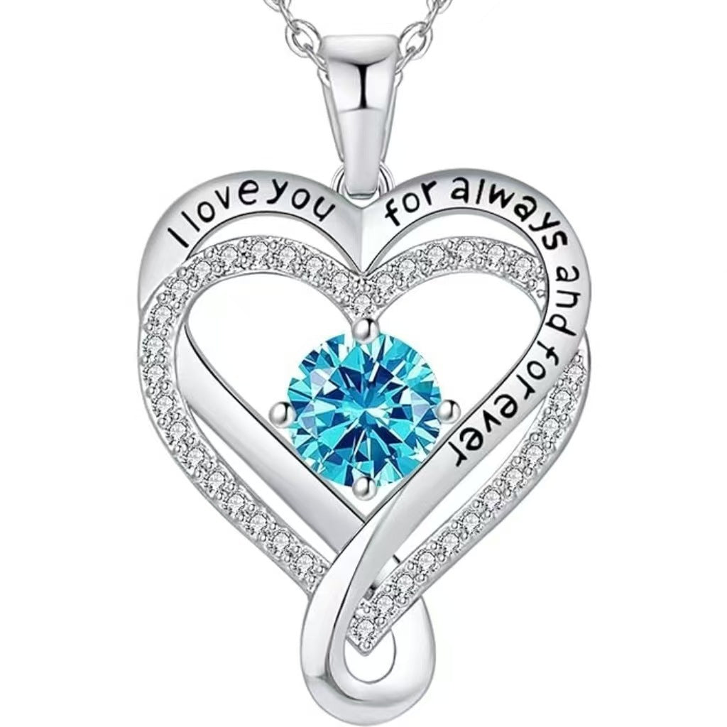 Collier Cœur Solitaire Zircon & Pierre de Naissance en Argent 925 - Vue 17 · Caelia Paris