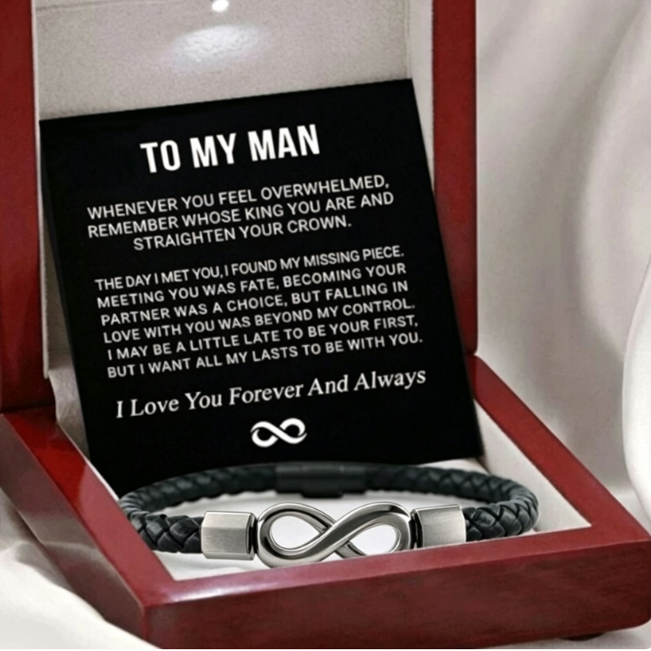 Bracelet Homme « Infini » · Cuir & Acier