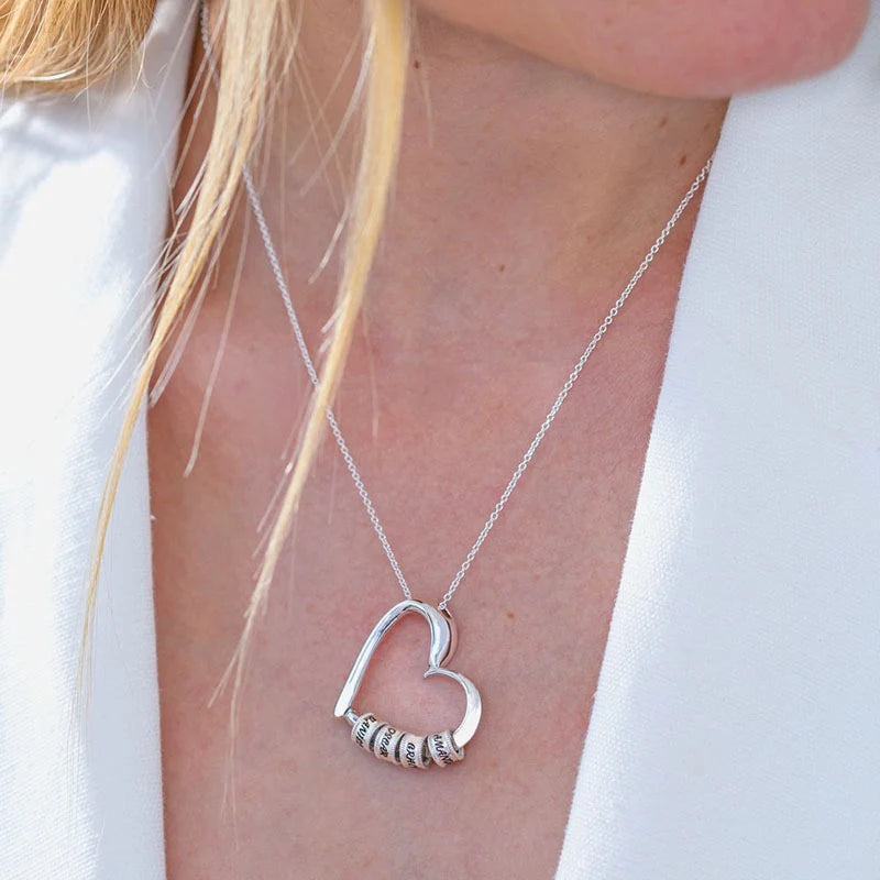 Collier Cœur Entrelacé avec Anneaux Prénoms (1 à 4 Anneaux) - 05 photo produit originale