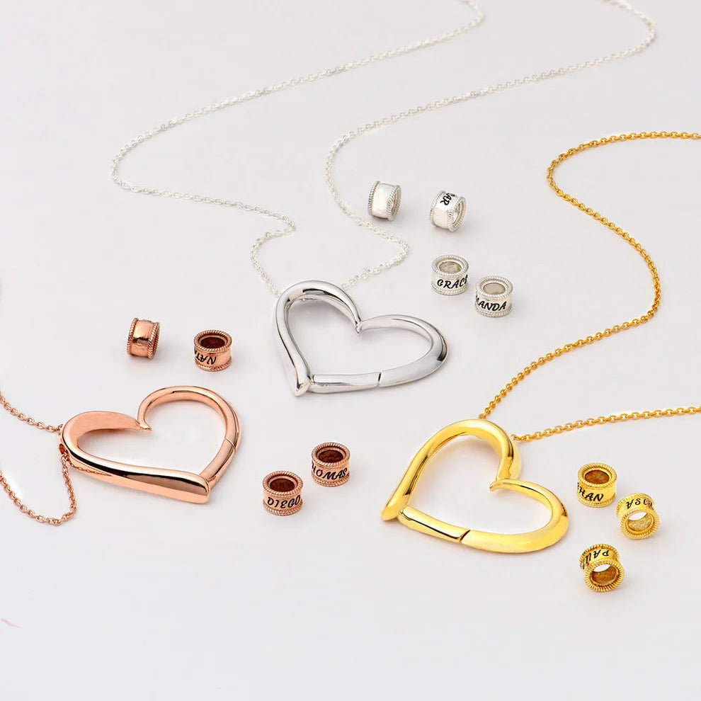 Collier Cœur Entrelacé avec Anneaux Prénoms (1 à 4 Anneaux) - 08 photo produit originale