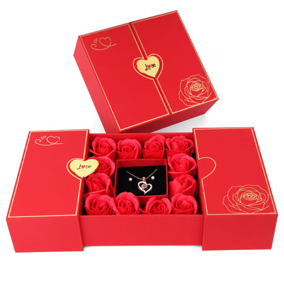 Red heart-shaped rose flower box
