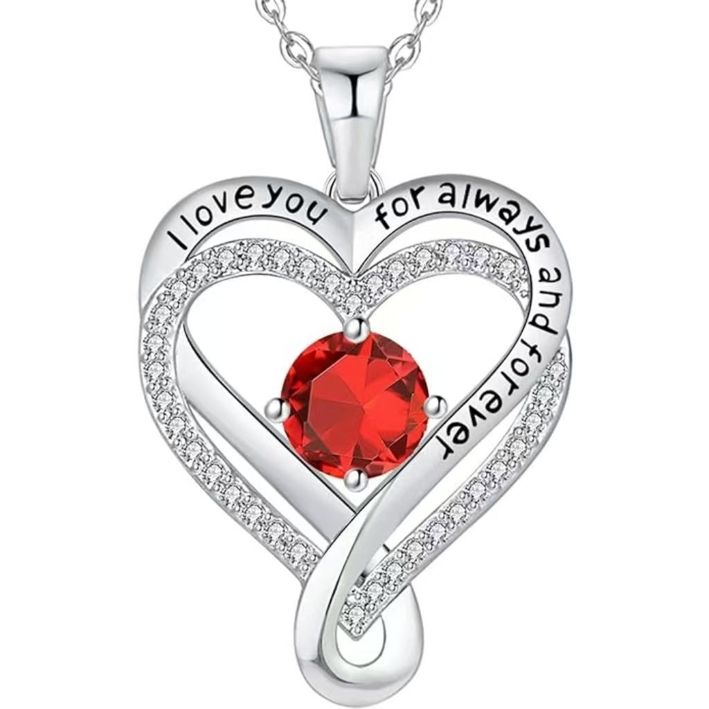 Collier Cœur Solitaire Zircon & Pierre de Naissance en Argent 925 - Vue 1 · Caelia Paris