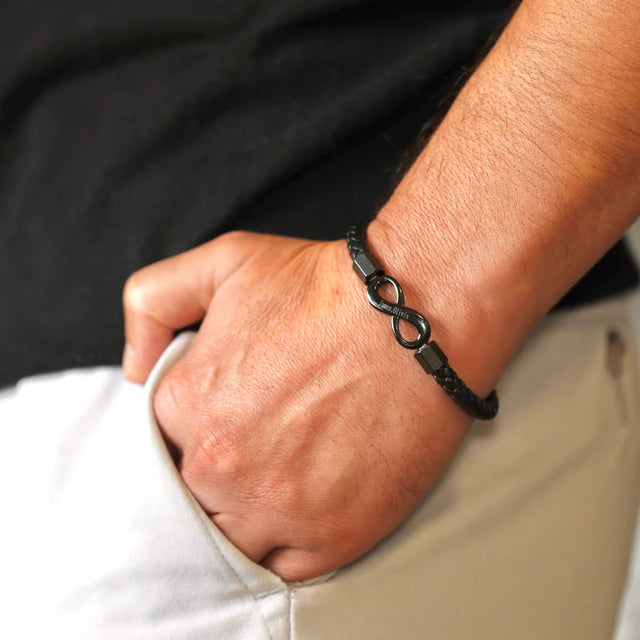 Bracelet Homme « Infini » · Cuir & Acier