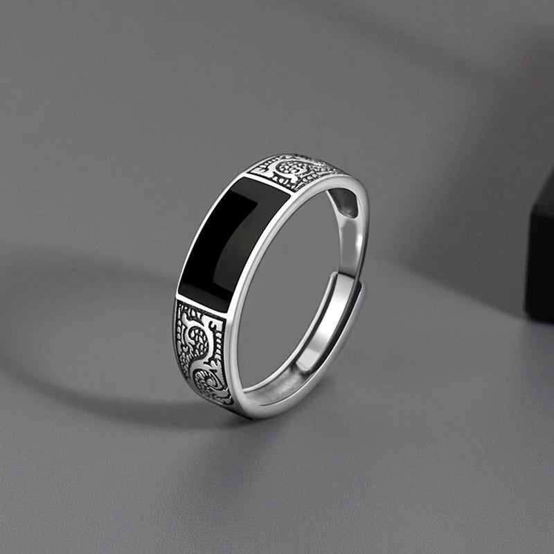 Bague Dragon Noire · Anneau Ajustable