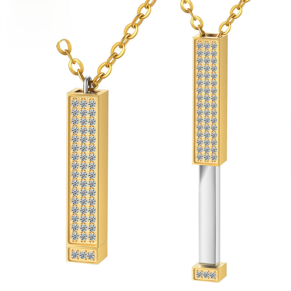 Collier Cylindre Télescopique Secret « I Love You » Pavé Diamant en Acier Inoxydable 316L - Vue 6 · Caelia Paris
