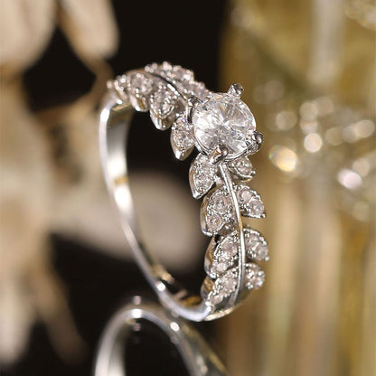 Bague Feuille · Zircon Argenté