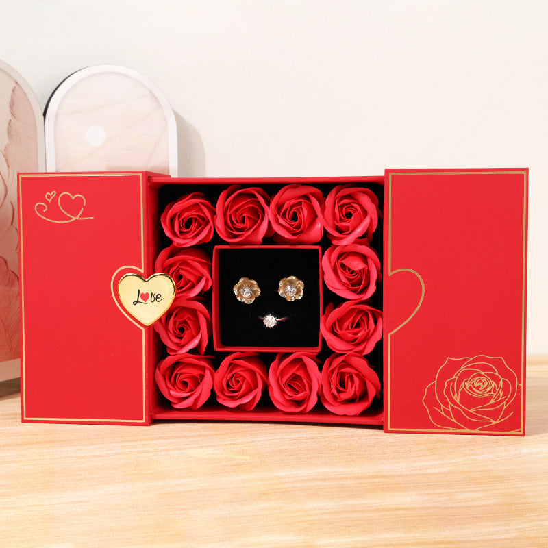 Red heart-shaped rose flower box
