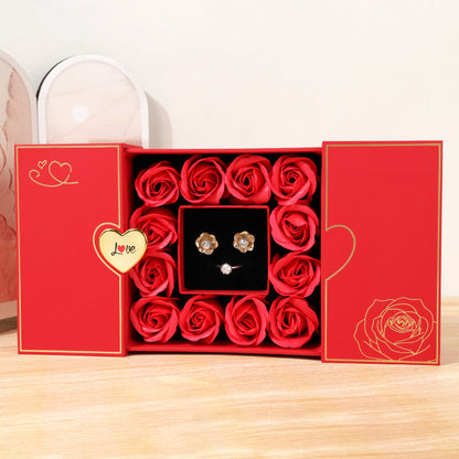 Red heart-shaped rose flower box