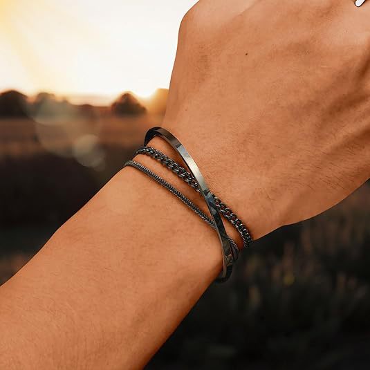Trio de Bracelets Homme · Acier Inoxydable