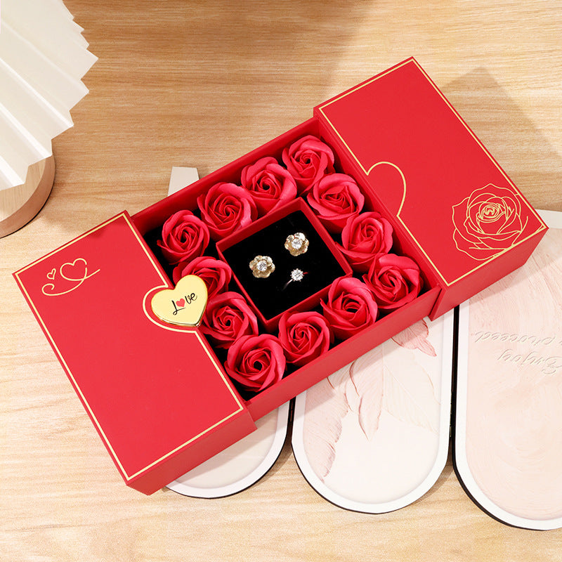 Red heart-shaped rose flower box