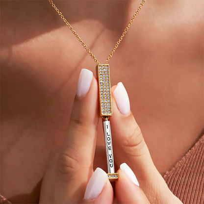 Collier Cylindre Télescopique Secret « I Love You » Pavé Diamant en Acier Inoxydable 316L - Vue 2 · Caelia Paris