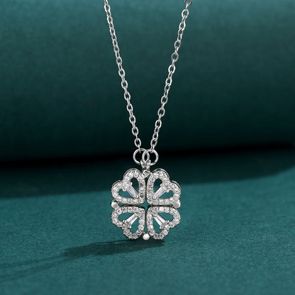 Collier Trèfle 4 Feuilles & Cœurs Zircon 2-en-1 en Acier Titane - Vue 3 · Caelia Paris