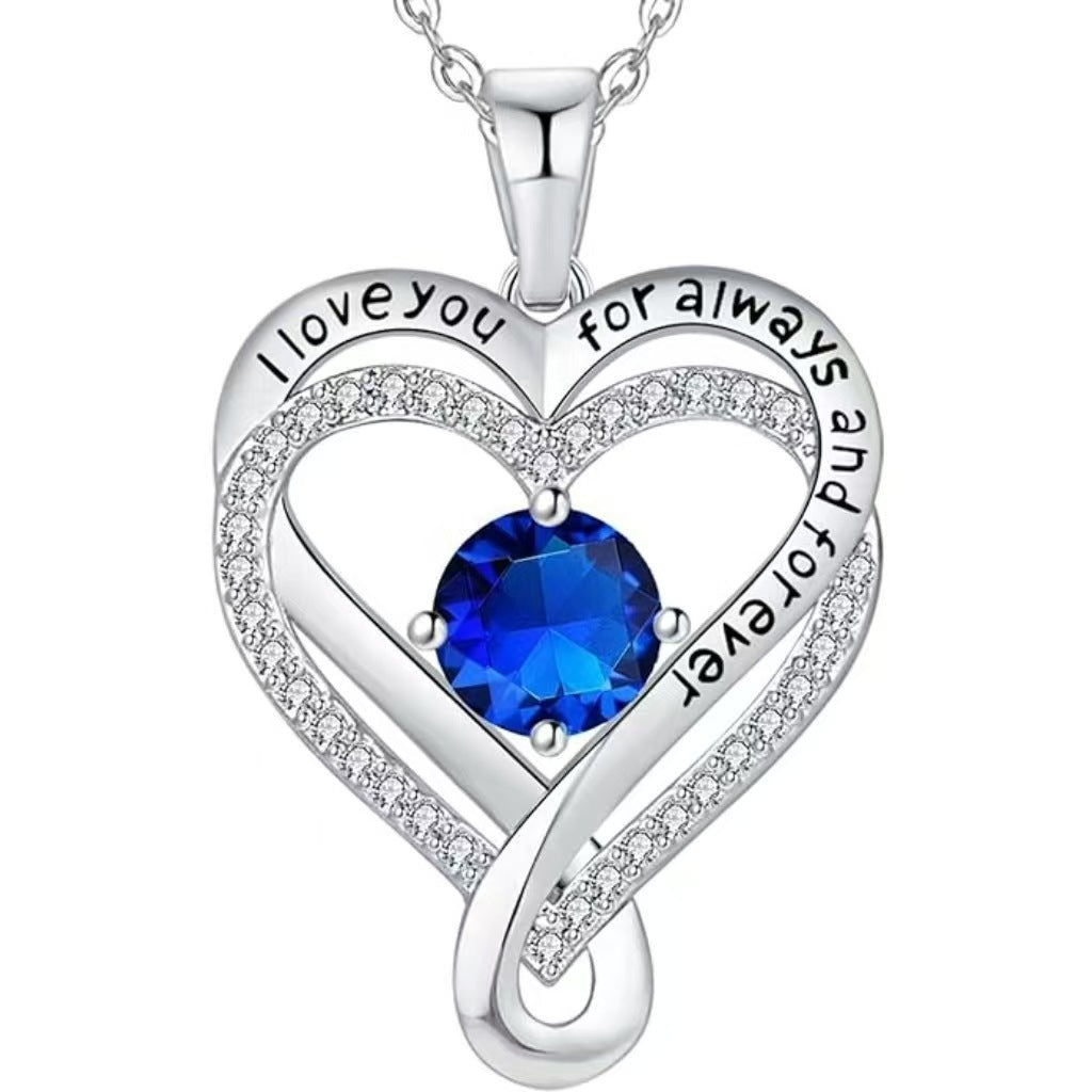 Collier Cœur Solitaire Zircon & Pierre de Naissance en Argent 925 - Vue 3 · Caelia Paris