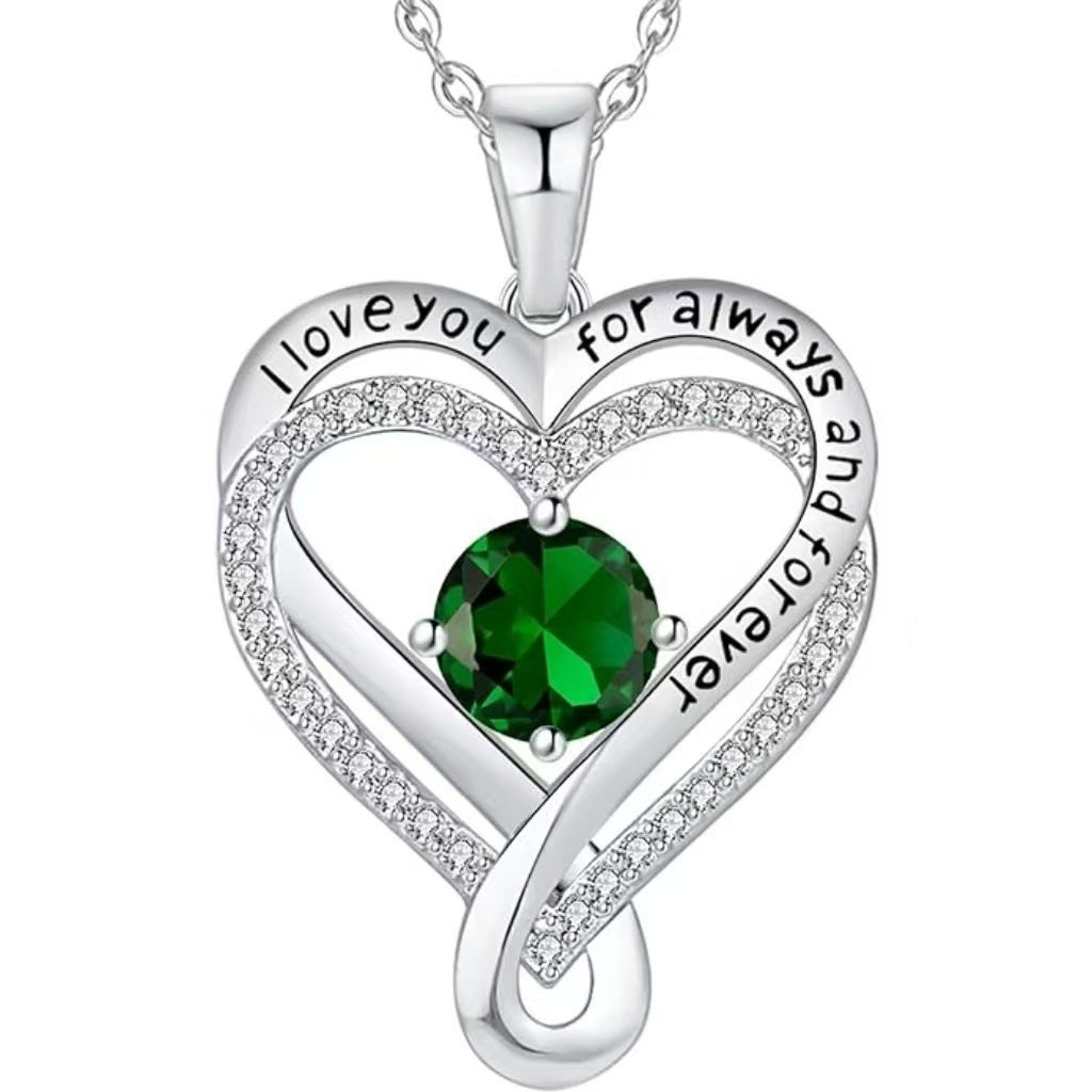 Collier Cœur Solitaire Zircon & Pierre de Naissance en Argent 925 - Vue 4 · Caelia Paris