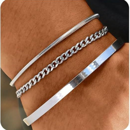 Trio de Bracelets Homme · Acier Inoxydable