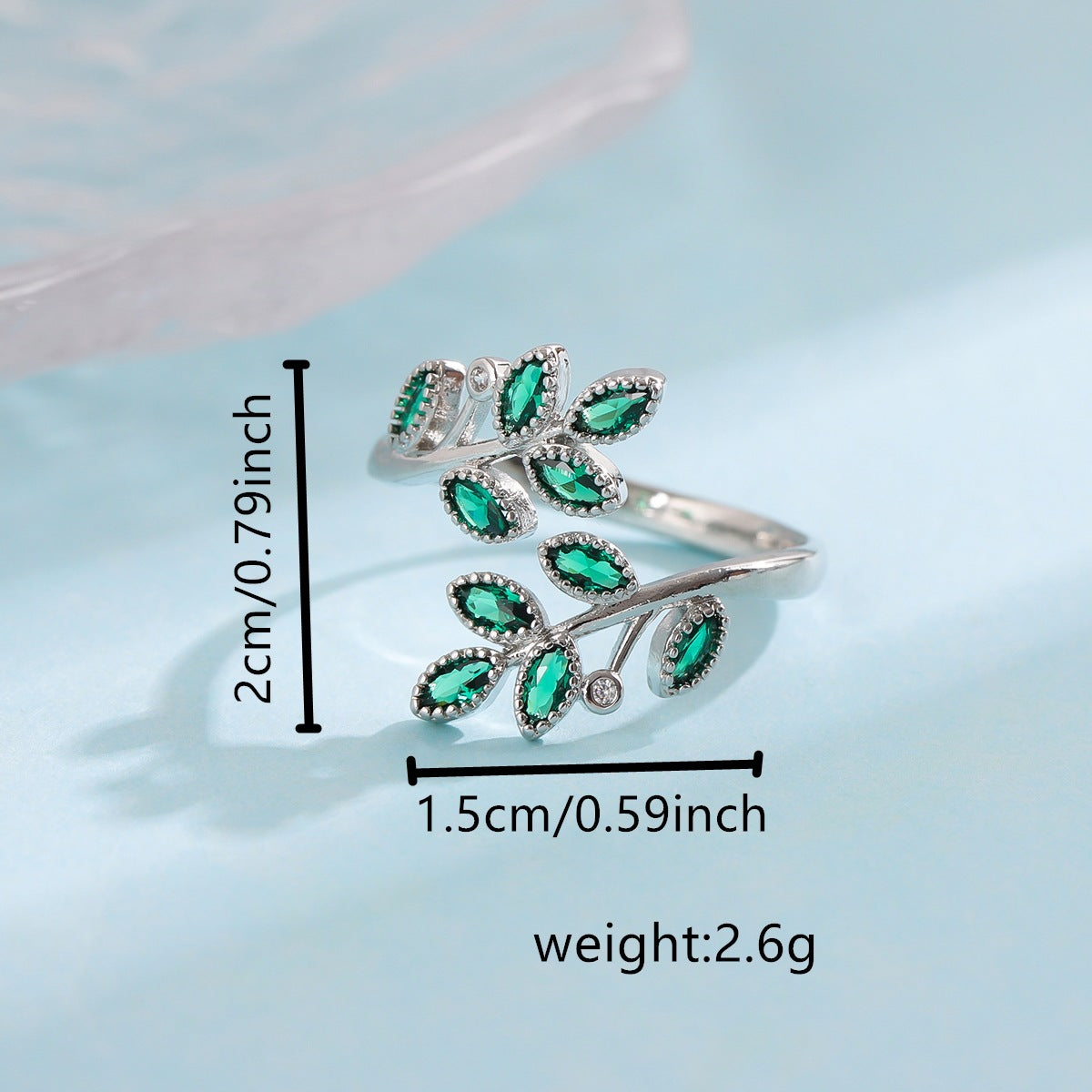 Bague Feuilles Ajustable · Éclat Vert