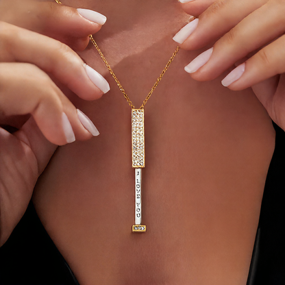 Collier Cylindre Télescopique Secret « I Love You » Pavé Diamant en Acier Inoxydable 316L - Vue 5 · Caelia Paris