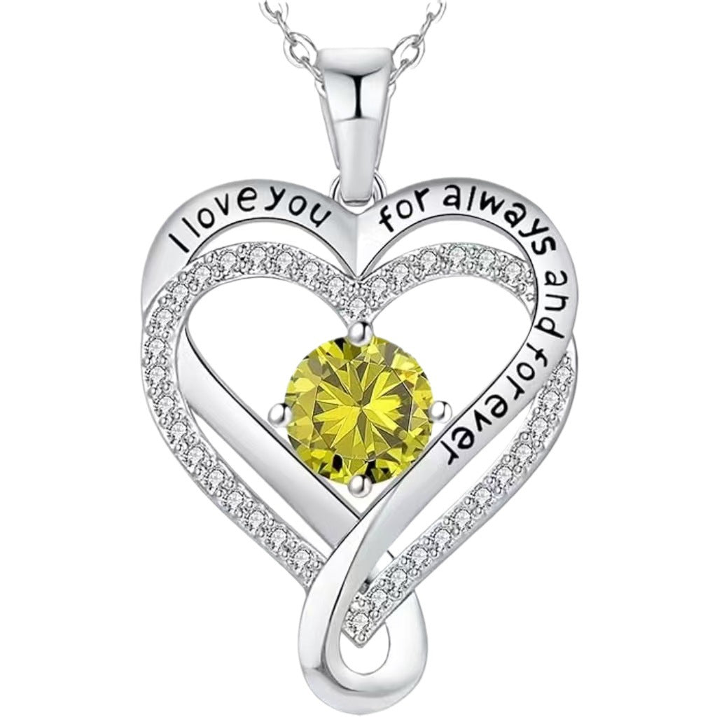 Collier Cœur Solitaire Zircon & Pierre de Naissance en Argent 925 - Vue 5 · Caelia Paris