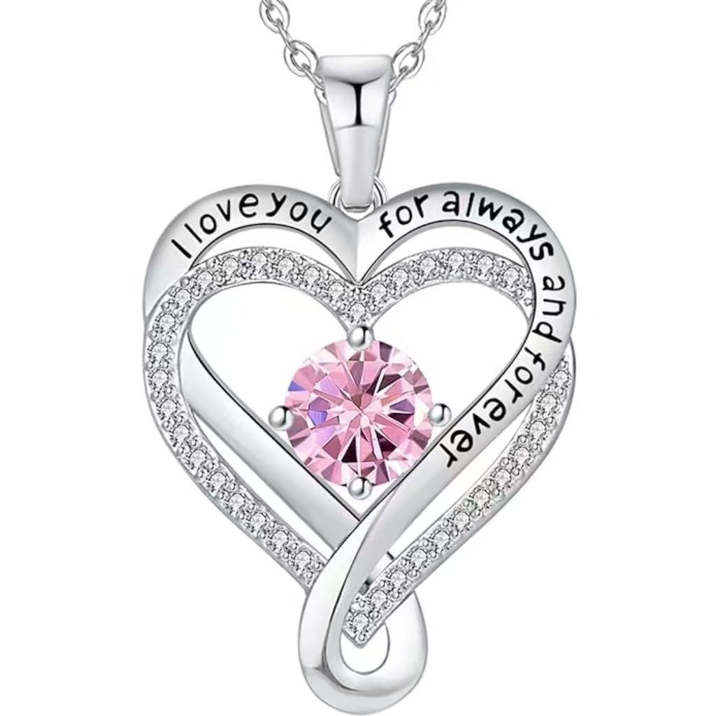 Collier Cœur Solitaire Zircon & Pierre de Naissance en Argent 925 - Vue 2 · Caelia Paris