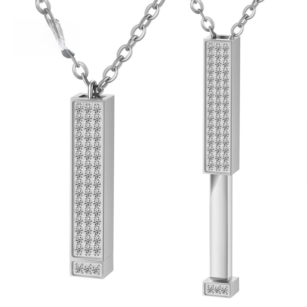 Collier Cylindre Télescopique Secret « I Love You » Pavé Diamant en Acier Inoxydable 316L - Vue 9 · Caelia Paris