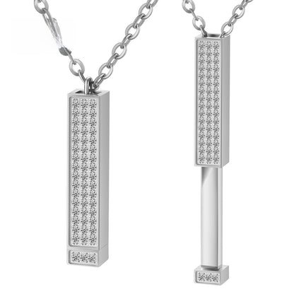 Collier Cylindre Télescopique Secret « I Love You » Pavé Diamant en Acier Inoxydable 316L - Vue 9 · Caelia Paris