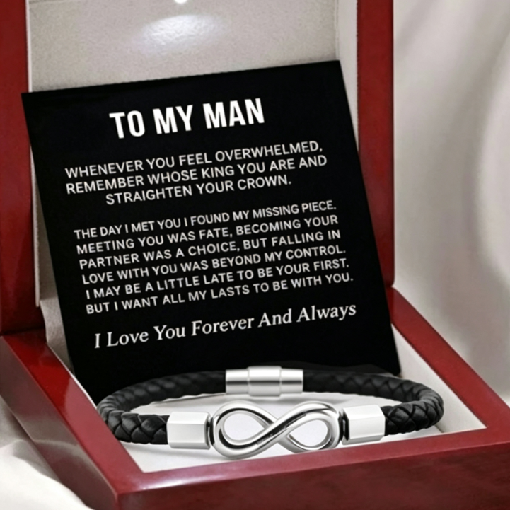 Bracelet Homme « Infini » · Cuir & Acier