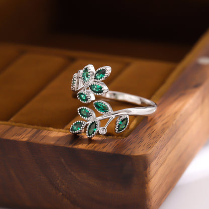 Bague Feuilles Ajustable · Éclat Vert
