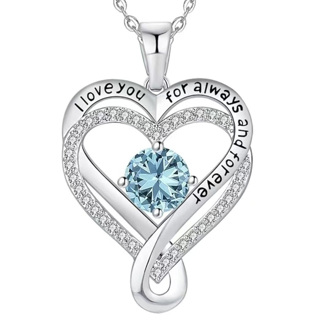 Collier Cœur Solitaire Zircon & Pierre de Naissance en Argent 925 - Vue 7 · Caelia Paris