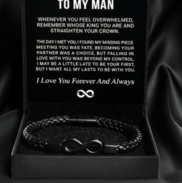 Bracelet Homme « Infini » · Cuir & Acier