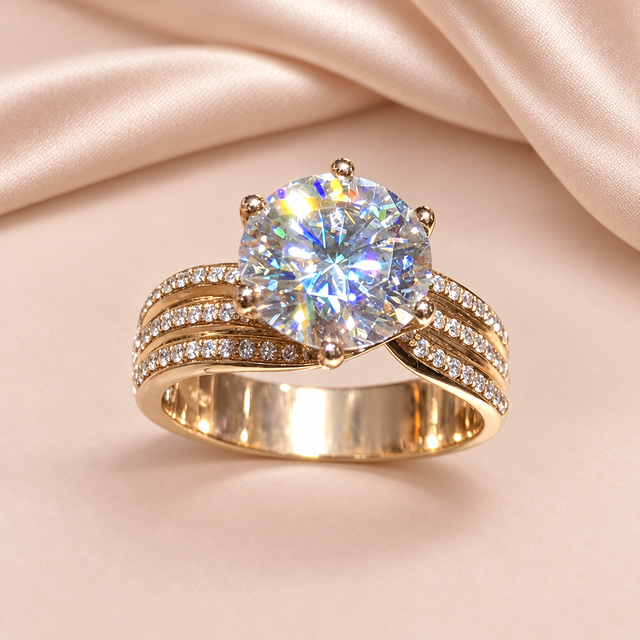 Bague Géométrique · Pavage Scintillant sur fond satin beige rosé