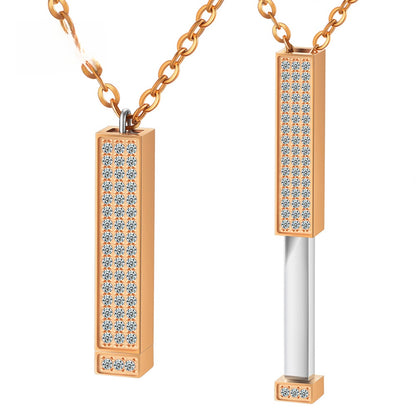 Collier Cylindre Télescopique Secret « I Love You » Pavé Diamant en Acier Inoxydable 316L - Vue 8 · Caelia Paris