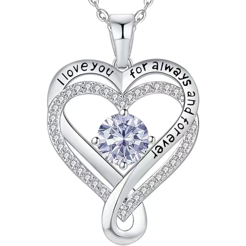 Collier Cœur Solitaire Zircon & Pierre de Naissance en Argent 925 - Vue 10 · Caelia Paris