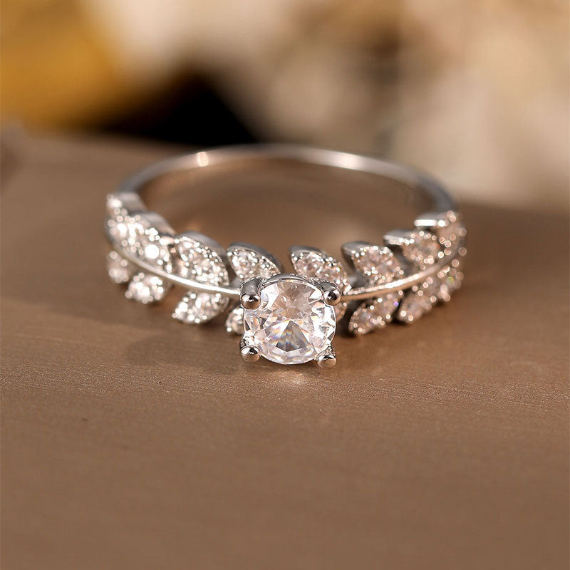 Bague Feuille · Zircon Argenté