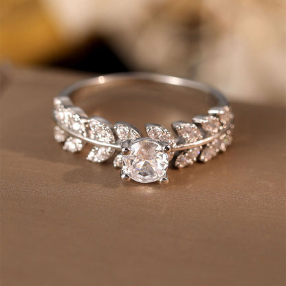 Bague Feuille · Zircon Argenté