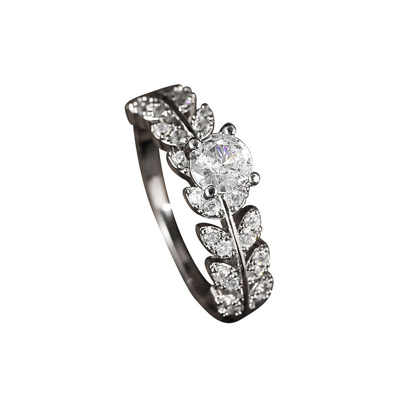 Bague Feuille · Zircon Argenté