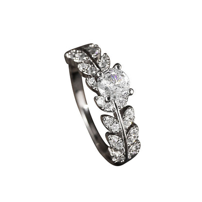 Bague Feuille · Zircon Argenté