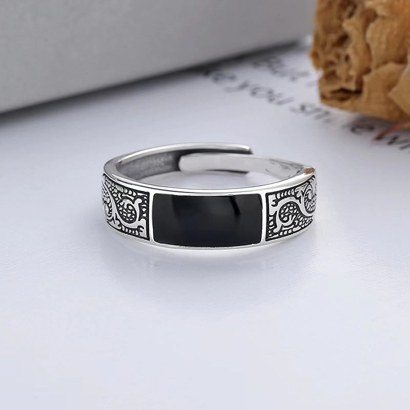 Bague Dragon Noire · Anneau Ajustable