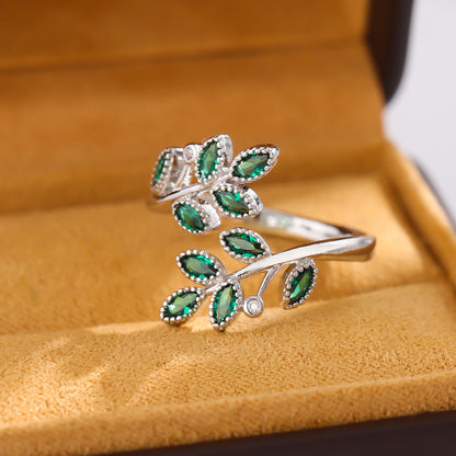 Bague Feuilles Ajustable · Éclat Vert