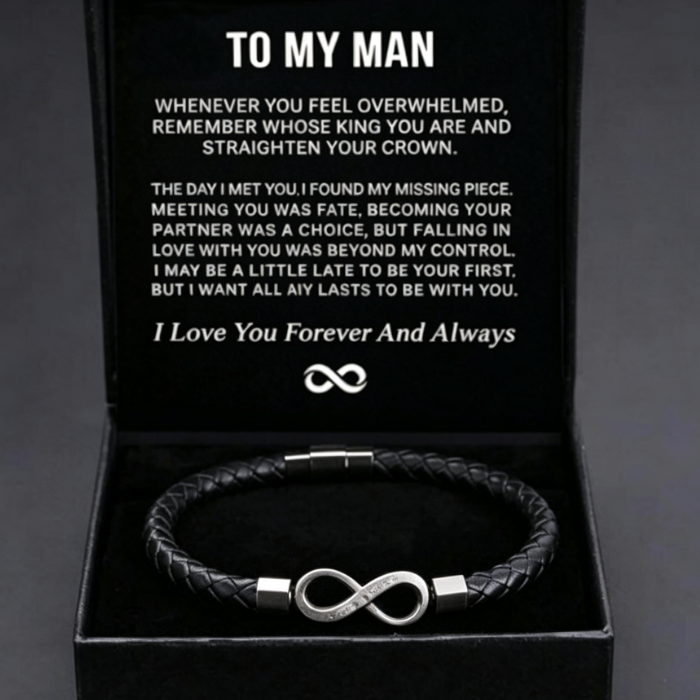 Bracelet Homme « Infini » · Cuir & Acier