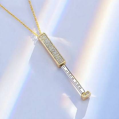 Collier Cylindre Télescopique Secret « I Love You » Pavé Diamant en Acier Inoxydable 316L - Vue 1 · Caelia Paris