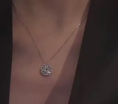Collier Trèfle 4 Feuilles & Cœurs Zircon 2-en-1 · Transformable Acier Titane
